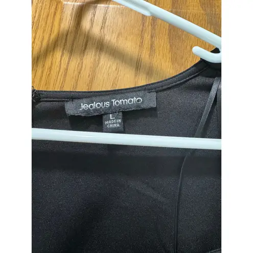 Jealous Tomato  black top blouse with long‎ sheer puffy sleeves