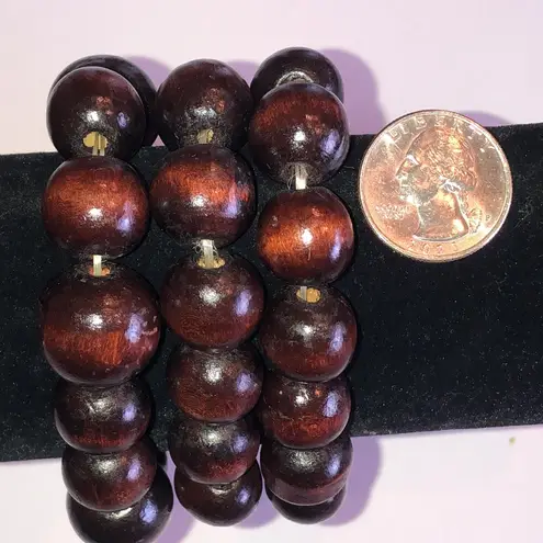 Elegant Brown Wooden Beaded Boho Stretchy Bracelets Set