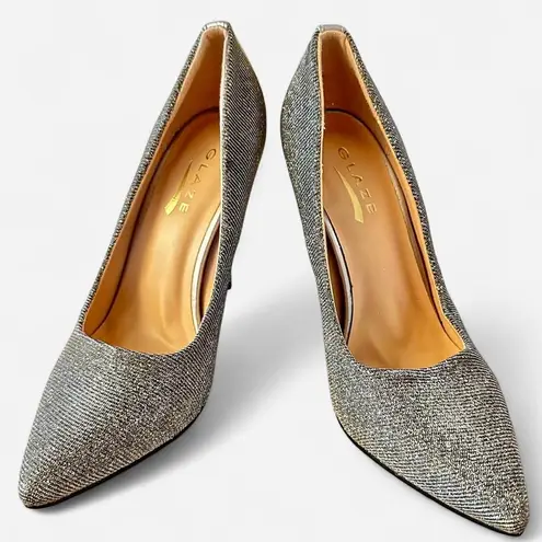Glaze Glamorous black glitter metallic pointed toe stiletto party pumps heels, size 5.5