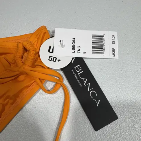 La Blanca Island Goddess Side-Tie Bikini Swimsuit Bottom Sz 8 Tangerine UPF 50+