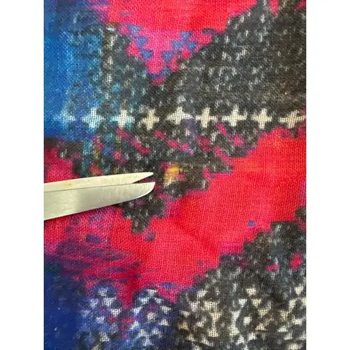 Banaris Abstract Colorful Merino Wool Silk Scarf Wrap 76"x28" Artsy **FLAWS** Red