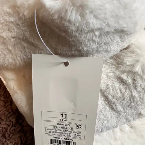 Stars Above Plush Slippers Fuzzy Slide Open Toe Comfy Cozy Cream Size 11