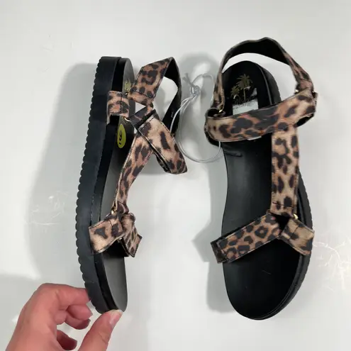 Jelly Pop Black & Leopard Print Platform Comfort Sandals NWT Velcro Close Size 9