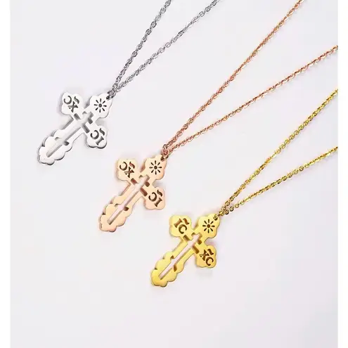Boutique Orthodox Christian Cross Necklace Religious IC XC Pendant Gold Plated 316L 18-20