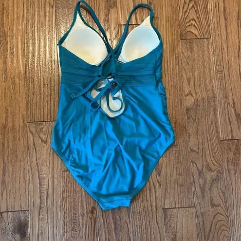 Kona Sol  ribbed ruched side toe back one piece swimsuit large