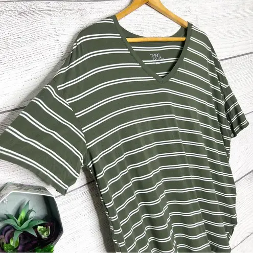 Green & White Striped Oversized V