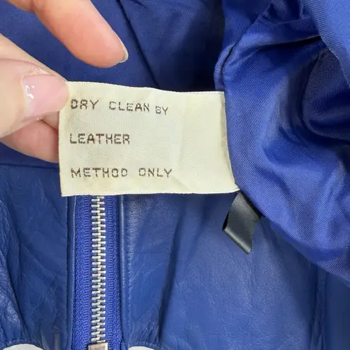 Vtg 90s L Large Leather Moto Jacket Blue Cropped Rockabilly Edgy Grunge Baddie