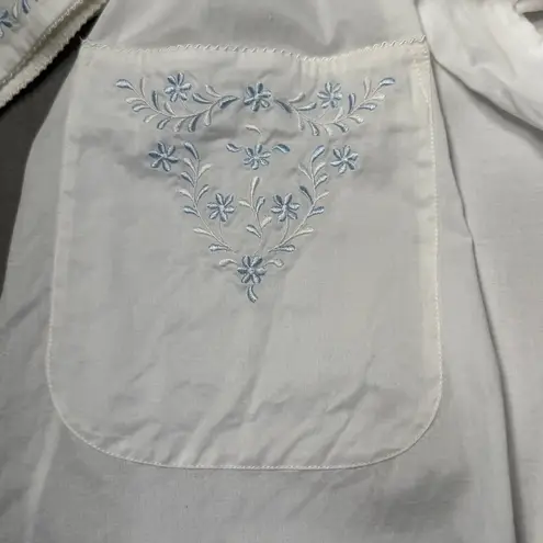 Oscar de la Renta NEW White Cotton Robe Womens L Blue Embroidery Detail Vintage