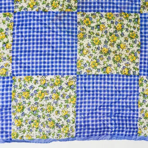 Vintage Blue Gingham & Yellow Floral Patchwork Scarf Wraps