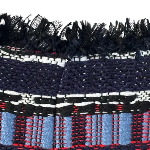 Milly Boucle Fringe Trim Tweed Cropped Jacket Zip Front Size 2