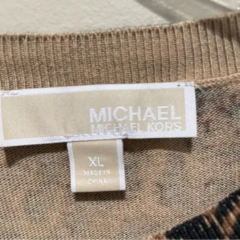 Michael Michael Kors Leopard Print Short Sleeve Sweater Brown Women’s Size XL