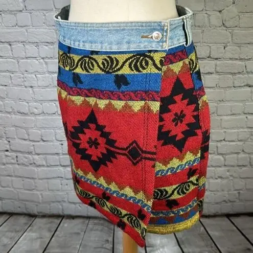 Bum Equipment 90's Southwestern Wool Blend B.U.M. Equipment Denim Mini skirt Size 13 Vintage