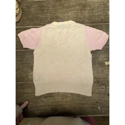 NO NAME Pink Cream Short Sleeve Cashmere Sweater Color block Size XS