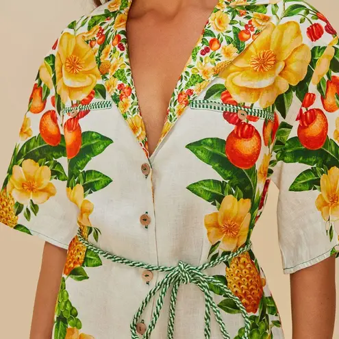 Farm Rio NWT Off-White Picnic Flowers Euroflax™ linen Premium Linen Romper