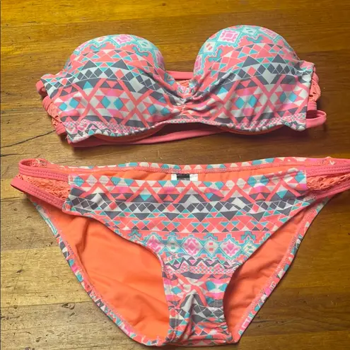 Trillium Pink and Gray Bikini Set with Geometric Design