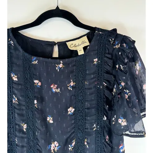 Cleobella Womens Dress Blue Mini Floral A Line Ruffle Layered Tassel Boho XS