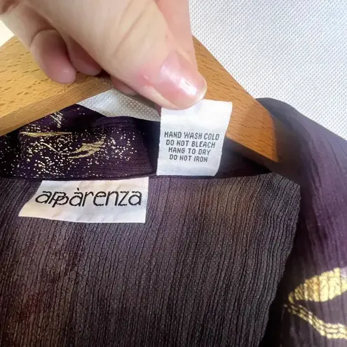 Apparenza Purple with Gold Metallic Roses Sheer Blouse Size XL