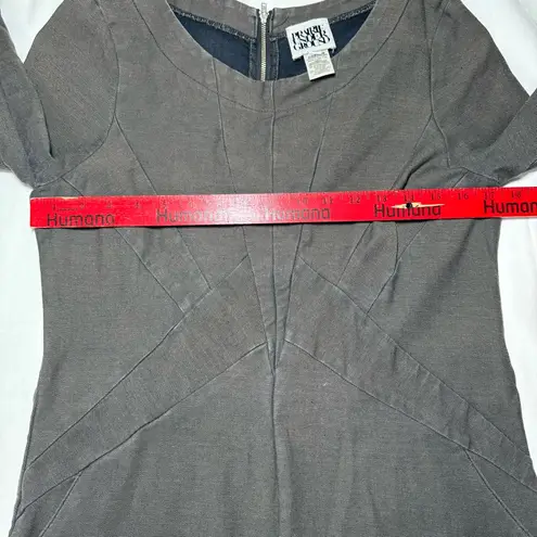 Prairie Underground Minimalist Long Sleeve Dress BodyCon Pockets Cotton Size L Gray Size M