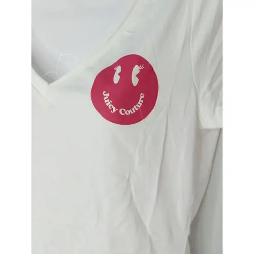 Juicy Couture  Tee‎ Shirt V-Neck Smiley Face White New Basic Everyday Size S NWT