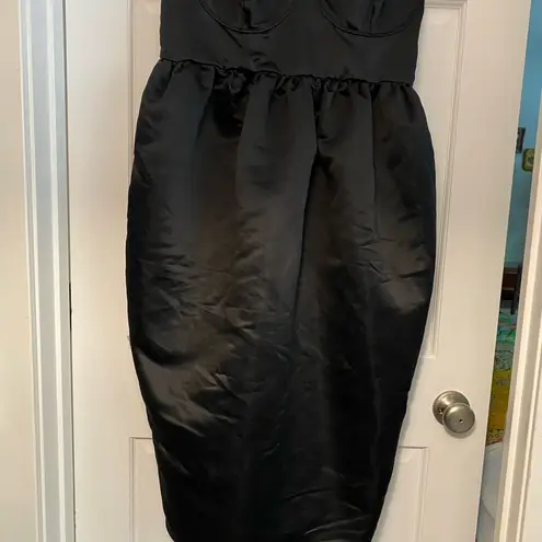 Future Collective Strappy Satin Black Midi Dress Large Cocktail Formal Chic Glam