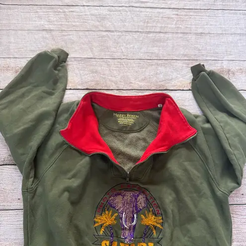 Harry Rosen olive green elephant safari quarter zip sweatshirt size large