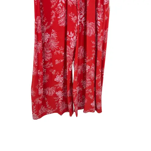 Free People  Be The One Jumpsuit Floral Print Button Wide Leg Red Size 4‎