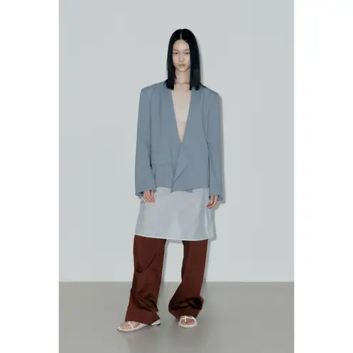 Low Classic Curved Neck Blazer Navy Blue