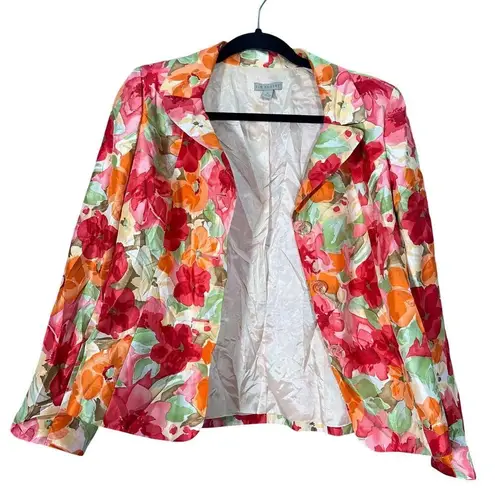 kim rogers Floral Blazer and Skirt Size 8 Pink Orange Green Spring Summer