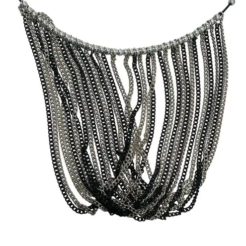 Black and Silver Beaded Multistrand Fringe Necklace for Special Occasions