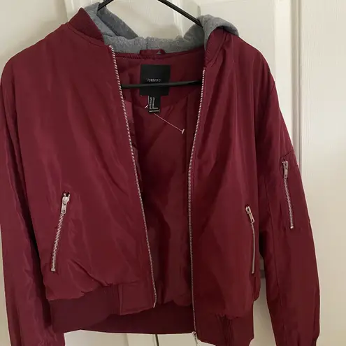 Forever 21 Maroon Hooded Jacket