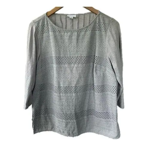 J. Jill Embroidered Eyelet Applique Lace Crochet Knit Tunic Blouse Petite M Size undefined