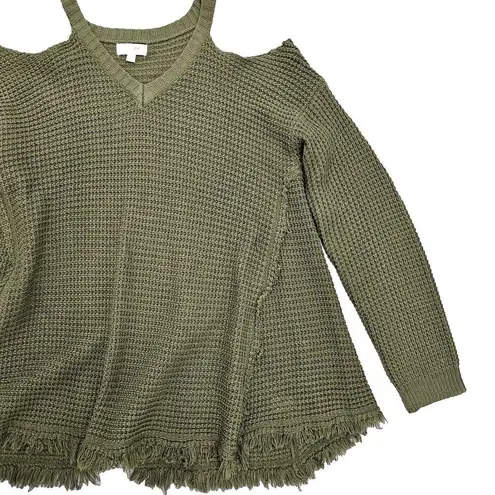 Umgee Sweater Cold Shoulders Open Knit Pullover Sweater Womens Size M Green Boho