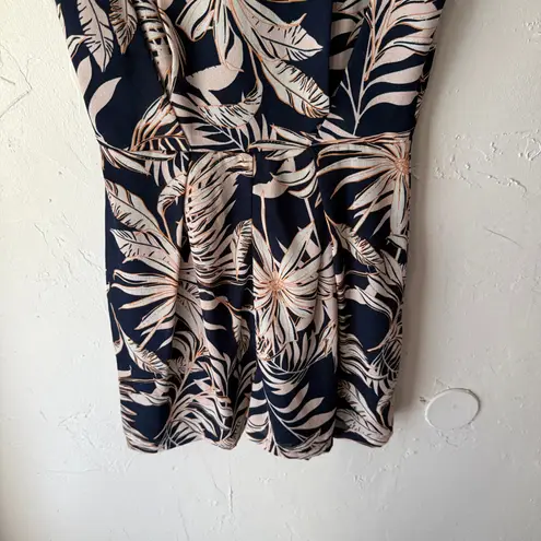 VERO MODA Tropical Romper Size S Navy Palm Print Blue Lace Back Coastal Chic
