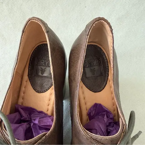 Frye  Carson Heel Oxford Brown Greenish Grey Lace-up Shoes Victorian Size 8.5