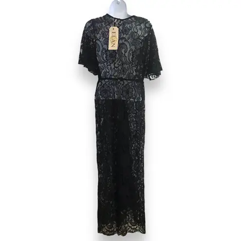 Elan Black Lace Sheer Maxi Dress Size S NWT  This stunning black lace maxi dress from  is perfect for any formal occasion or cocktail party. The V-neckline and short sleeves add a touch of elegance, while the sheer fabric and lace accents create a subtle and sophisticated look. The dress is made of a comfortable cotton blend material that is easy to hand wash and care for.   With a size of S, this dress is perfect for women who want to look and feel their best. The button detailing on the dress adds a stylish touch, and the long dress length creates a captivating silhouette. Whether you're attending a wedding, prom, or any other formal event, this  black lace maxi dress is the perfect choice. thumbnail 5