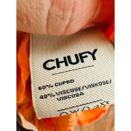 CHUFY Orange White Design Cupro Blend 3/4 Sleeves Lucia Maxi Dress Size Medium