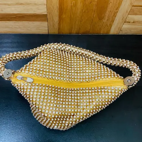 Sparkly Gold Rhinestone Mini Triangle Evening Wristlet Mini Bag