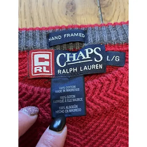 Vintage Chaps Ralph Lauren Sweater Mens Size Large Red Cable Knit Cotton Red