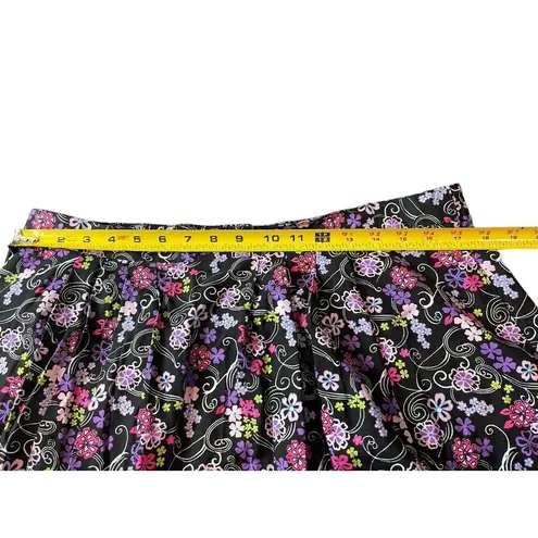 Sag Harbor Black Purple Floral Short Sleeve Button Up Midi Skirt Set PXL