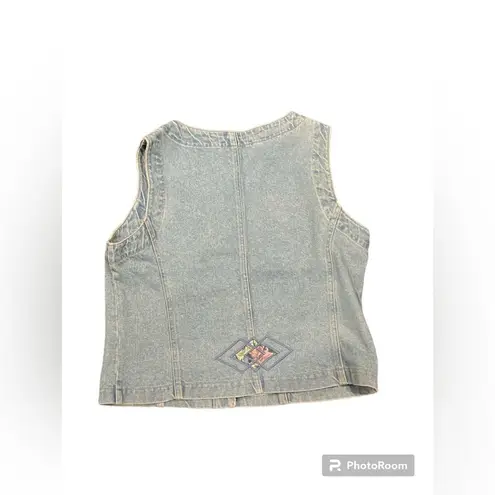 Vintage 90s Appliqué Light Blue Jean Vest By California Concepts Size Large