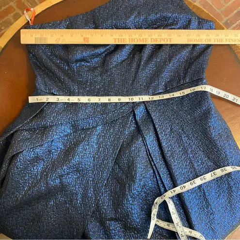 Monique Lhuillier dress blue Odyssey one shoulder metallic gown high low size 16