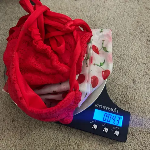 iHeartRaves Luana The Label Rave Set Small, Cherry Print Skirt and Sleeves, Red Lace Bikini