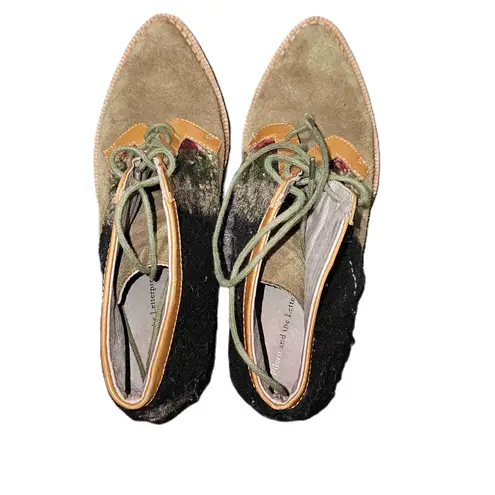 Pilcro Anthropologie And The Letterpress Tan Lace Up Chunky Heel Suede Boots 6