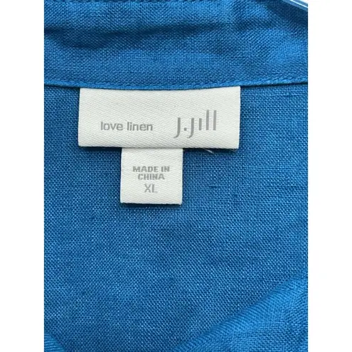 J. Jill Love 100% Linen Shirt Tunic Popover XL Turquoise 3/4 Sleeve Beach Office Blue