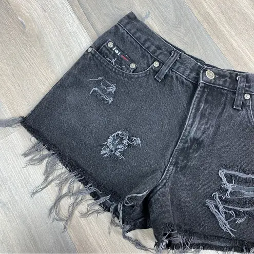 L.E.I. Distressed Y2K High Rise Jean Shorts Black 9 Juniors Raw Hem Size undefined
