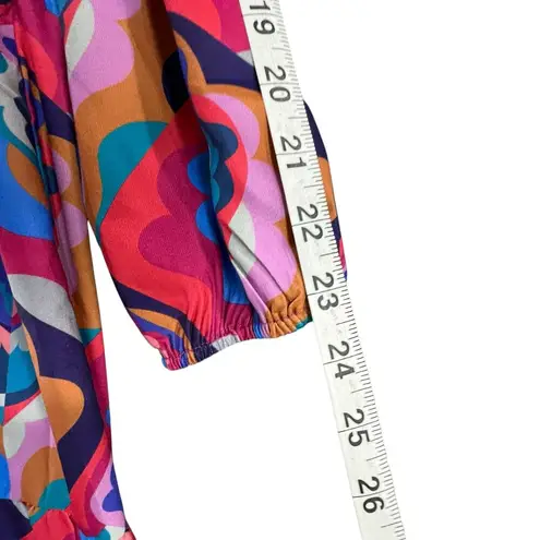 SSYS The Label Midi Dress S Multicolor Abstract High Waist Tier Colorful Resort Pink