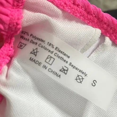 Hot Pink Bikini 2pc Swimsuit Gold Chain Charms Seersucker S Small