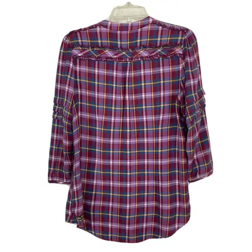 Matilda Jane Rayon All Day Millie 3/4 Button Front Ruffle Sleeve Flannel Top SM
