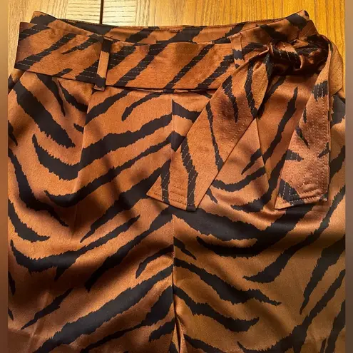 White House | Black Market  Tiger Print 5” High Waisted Belted Satin Shorts Size 2