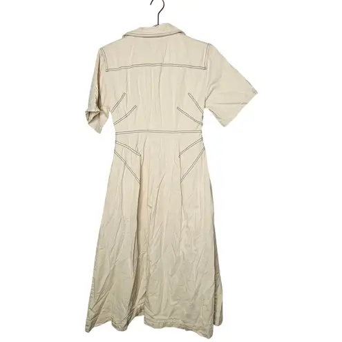 ROSETTA GETTY Beige Twill Cotton Short Sleeve Button Front Dress Size 6